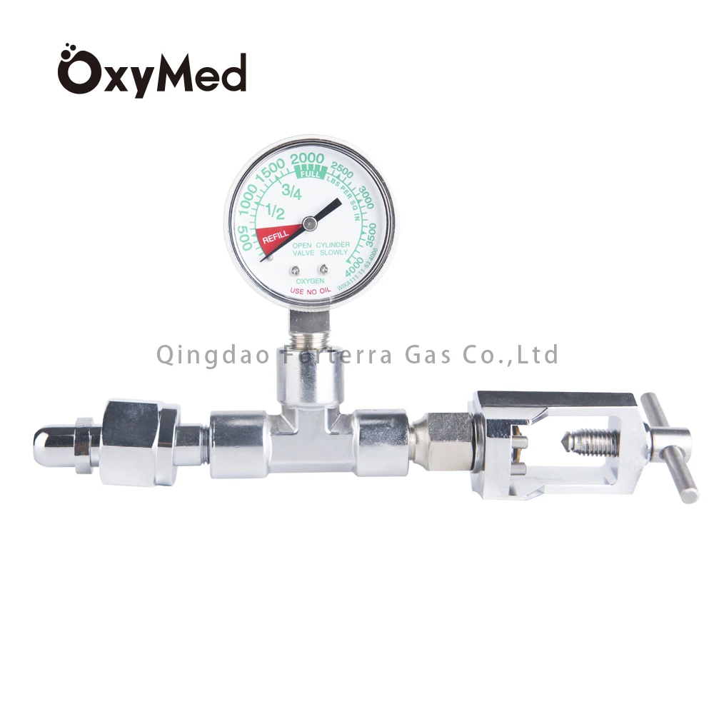 High Pressure Portable Oxygen Tank Cylinder Transfill Adapter CGA540 / CGA870 Gauge Without 36" Hose