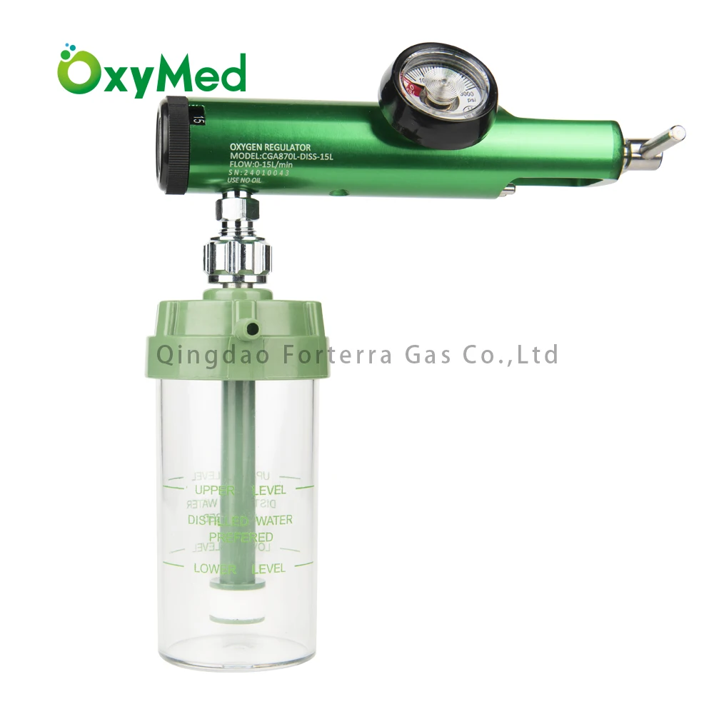 High Quality CGA870 Diss Medical Oxygen Regulator 0-15L Oxygen Inhaler with 400ml Humidifier Bottle